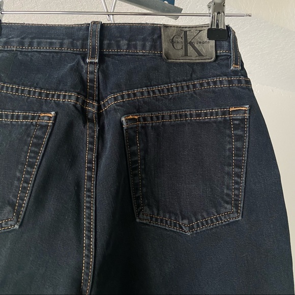 Vintage 90’s Calvin Klein Denim Dark Wash Blue Jeans Bootcut with Tan Stitching - Picture 3 of 5